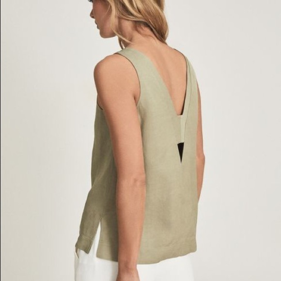 Reiss Emi Linen Blend Top V Neck with Cut Outs Sleeveless Neutral Blush Sz 6 - Picture 12 of 14